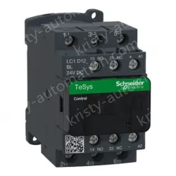 LC1D12BL IEC contactor, TeSys Deca, nonreversing, 12A, 7.5HP at 480VAC, up to 100kA SCCR, 3 phase, 3 NO, low consumption 24 VDC coil