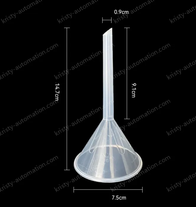 Plastic separating funnels The length and diameter of the tip is 7.5cm, 1 piece