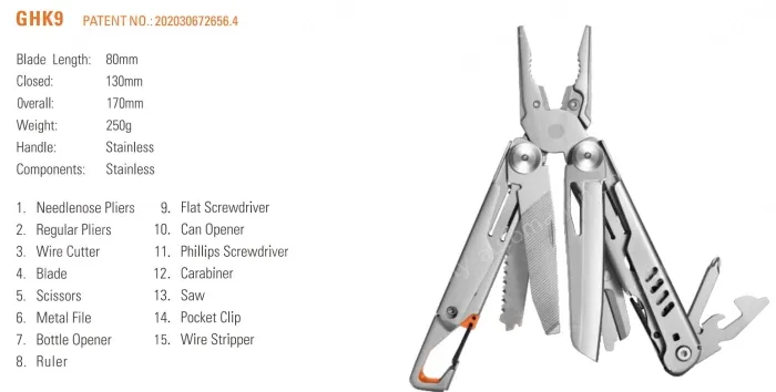 GHK9 Armor Piercing Stainless Steel Multi-Purpose Pliers Outdoor Folding Long Nose Pliers EDC Combination Tool Knife