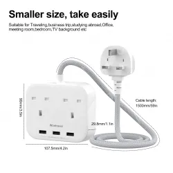 3 USB AC Outlets UK Power Strip