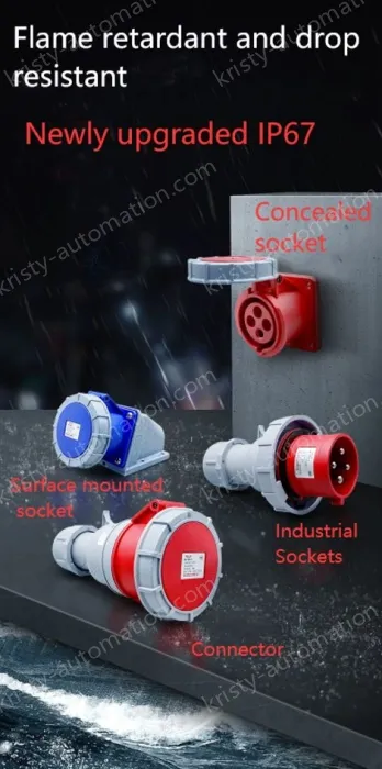 5 pole 63A receptacle + plug for concealed installation