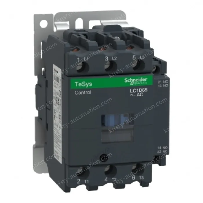 LC1D65P7 IEC contactor, TeSys D, nonreversing, 65A, 40HP at 480VAC, up to 100kA SCCR, 3 phase, 3 NO, 230VAC 50/60Hz coil, open