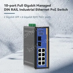 10 Ports Full Gigabit Layer 2 Managed DIN RAIL Industrial Ethernet PoE Switch