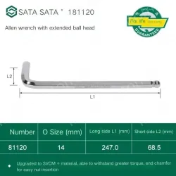 Extended ball head hex wrench 14mm 81120
