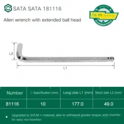 Extended ball head hex wrench 10mm 81116