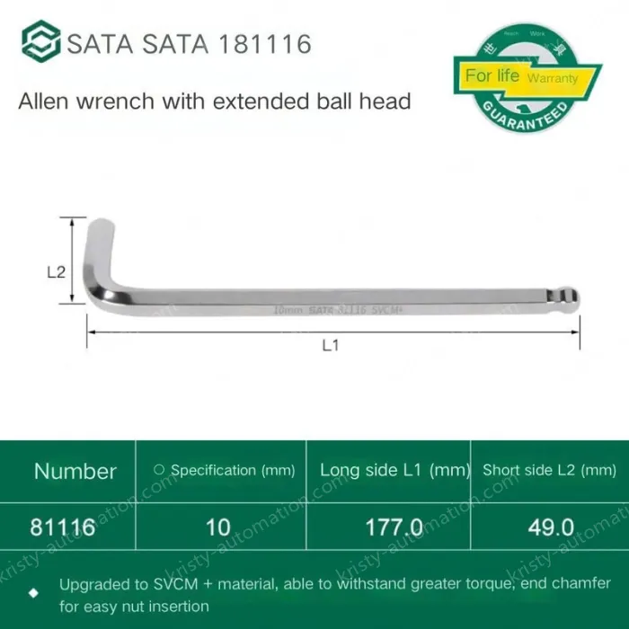 Extended ball head hex wrench 10mm 81116