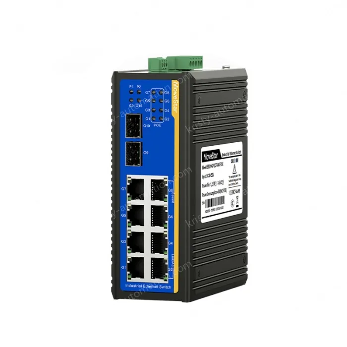 2 Ports Gigabit SFP + 8 Ports Gigabit PoE RJ45 Din-Rail Unmanaged Industrial PoE Switch