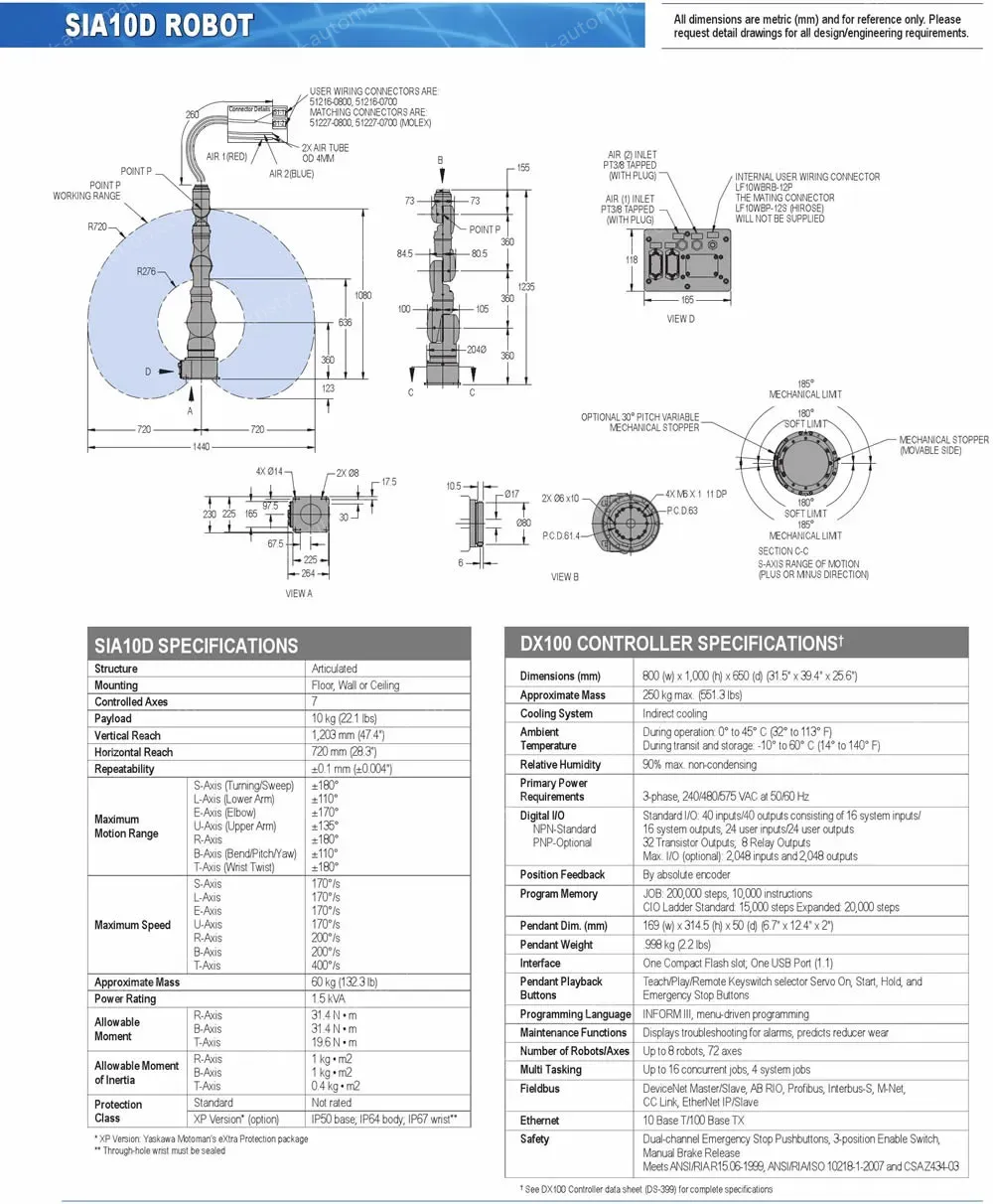 SIA10D robot spec diagram