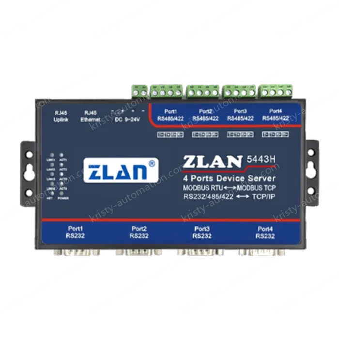 4 RS232 serial ports and 4 RS422/485 serial ports Serial Device Server