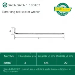 Extra-long ball head hex wrench 3mm 80107