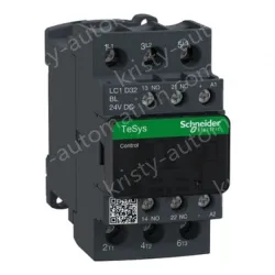 LC1D32BL IEC contactor, TeSys Deca, nonreversing, 32A, 20HP at 480VAC, up to 100kA SCCR, 3 phase, 3 NO, low consumption 24VDC coil