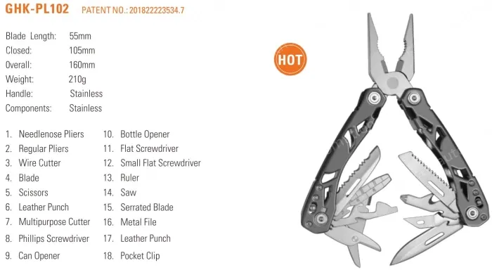 GHK-PL102 Multifunctional pliers, needle-nose pliers, folding pliers, camping combination tool knife, outdoor emergency scissors, EDC tool