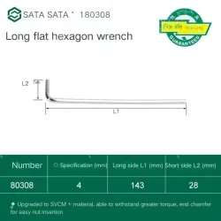 Extra-long flat-head Allen wrench 4mm 80308