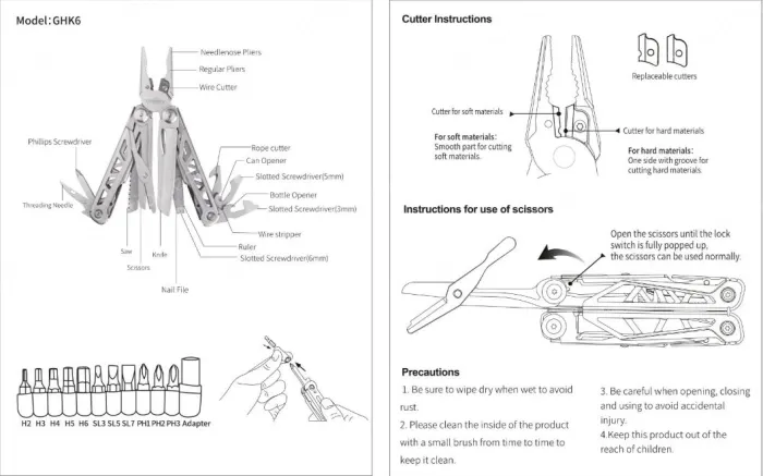 GHK6 Wolf Multi-function Pliers Folding Knife Pliers Emergency Multi-purpose Knife Scissors EDC Multi-Purpose Knife Combination Tool