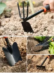 Soil shovel + hole shovel + five-tooth rake + dual-purpose nail rake hoe