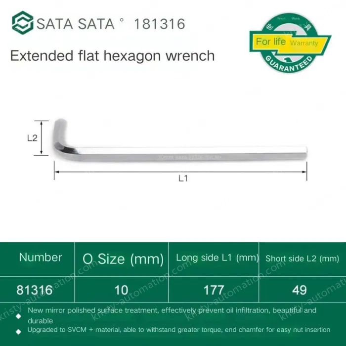 Extended flat head hex wrench 10mm 81316