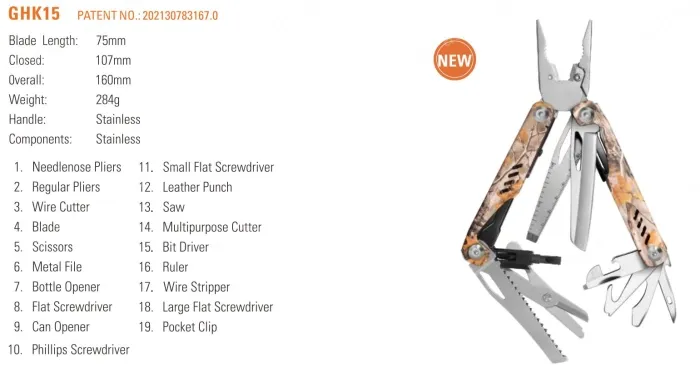 GHK15 Multifunctional Pliers Outdoor Folding Long Nose Pliers Camping EDC Combo Tool Expansion Bit