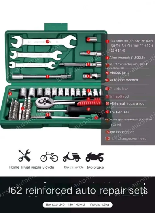 Reinforced 62-piece straight handle set