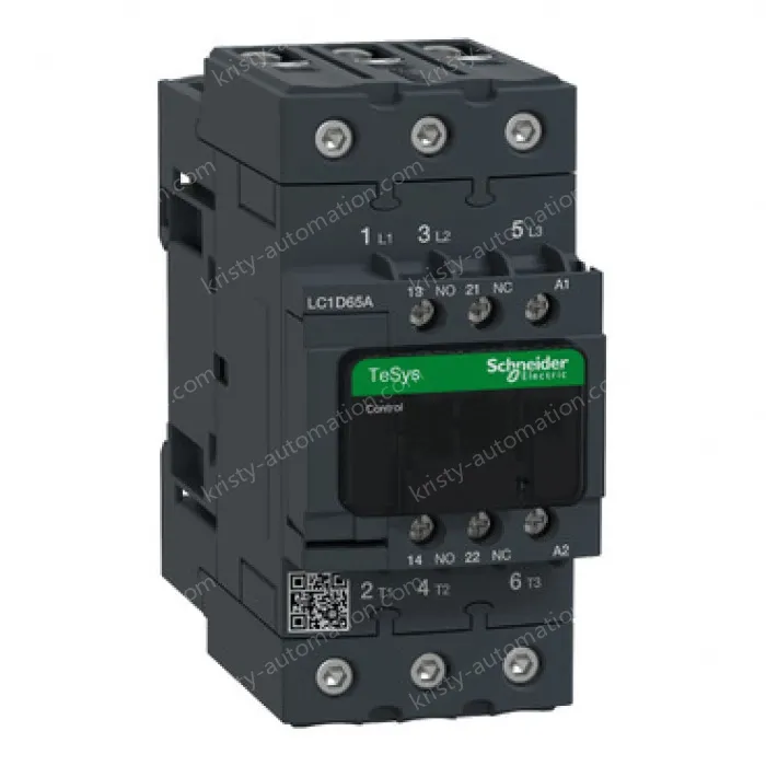LC1D65AM7 IEC contactor, TeSys Deca, nonreversing, 65A, 40HP at 480VAC, up to 100kA SCCR, 3 phase, 3 NO, 220VAC 50/60Hz coil, open
