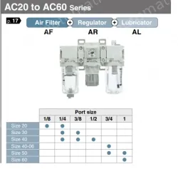 Air Combination Air Filter + Regulator + Lubricator AC20-D to AC60-D