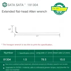 Extended flat head hex wrench 1.5mm 81304