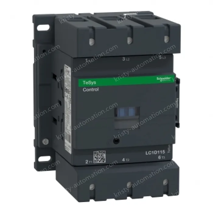 LC1D115BD IEC contactor, TeSys Deca, nonreversing, 115A, 75HP at 480VAC, up to 100kA SCCR, 3 phase, 3 NO, 24VDC coil, open style