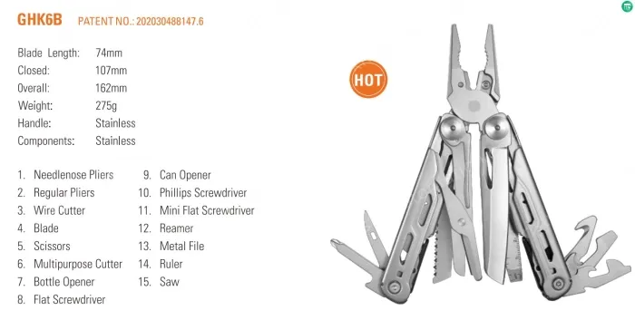 GHK6B New Outdoor Multifunctional Long Nose Pliers Folding Knife Pliers EDC Combination Knife Scissors Tool