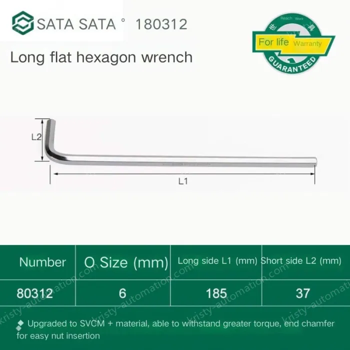 Extra-long flat-head Allen wrench 6mm 80312