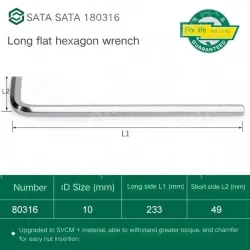 Extra-long flat-head Allen wrench 10mm 80316