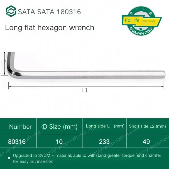 Extra-long flat-head Allen wrench 10mm 80316