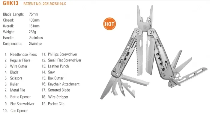 GHK13 New Sky Wolf Multifunctional Knife Pliers Tactical Pliers Outdoor Folding Knife Pliers Multi Purpose Pliers EDC Combo Gadget