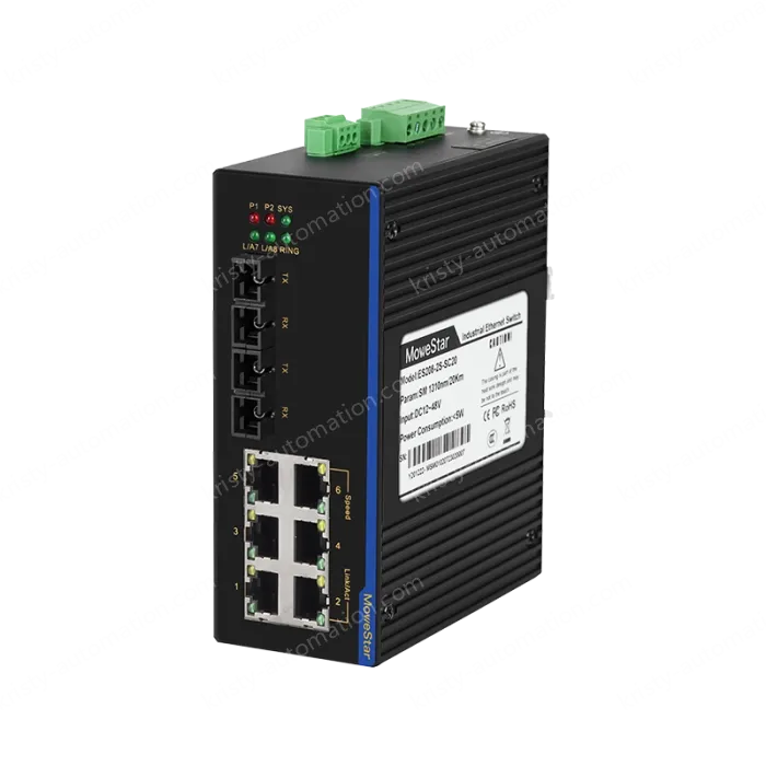 2 Ports 100M F(x) + 6 Ports 10/100M T(x) Din-Rail Unmanaged Industrial Ethernet Switch