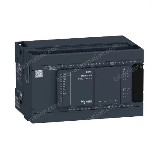 TM241C24T logic controller, Modicon M241, 24 IO, transistor, PNP