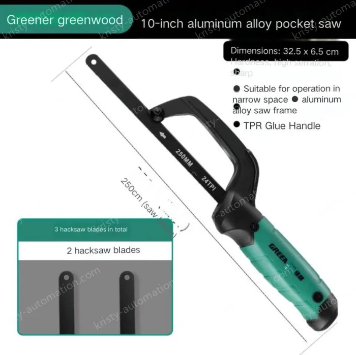 One-handed pocket 10 inch aluminum alloy hand saw with 3 saw blades