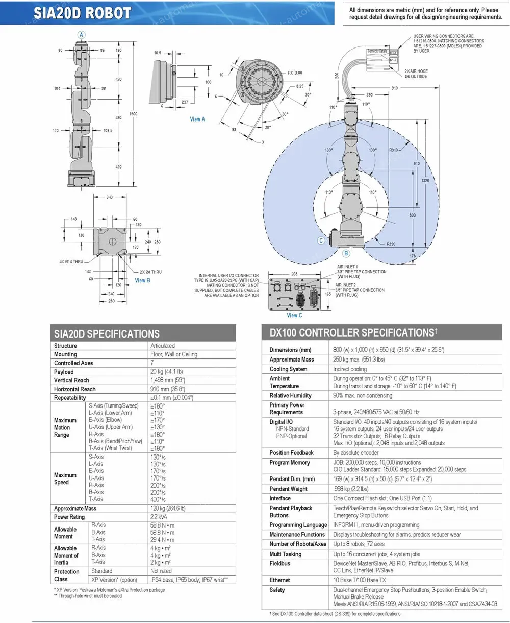 SIA20D robot spec diagram