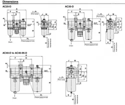Air Combination Air Filter + Regulator + Lubricator AC20-D to AC60-D