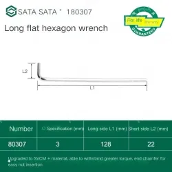 Extra-long flat-head Allen wrench 3mm 80307