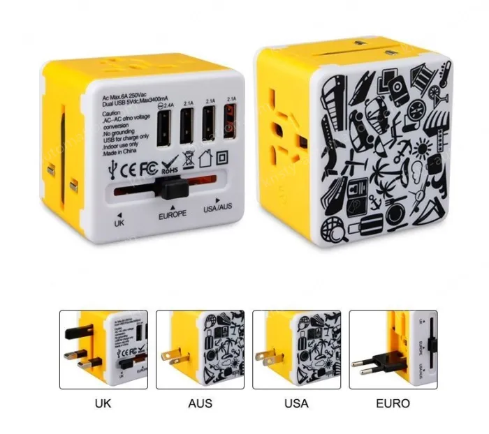 Universal travel adapter with 4 USB KRUSB-WLG3342B