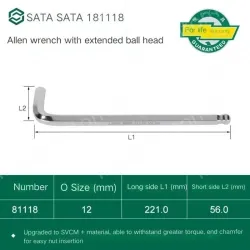 Extended ball head hex wrench 12mm 81118
