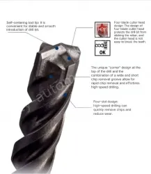 Four-pit 5 series rotary hammer drill bit 18x150x200